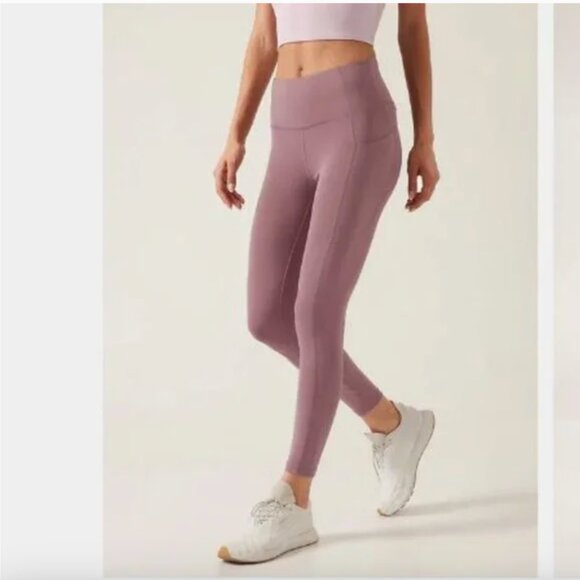 Athleta Pants - NWT Athleta Ultimate Stash 7/8 tight pink Mauve Leggings Pocket s small
